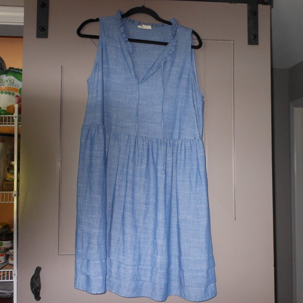 Womens Light Denim Summer Dress, Tie Neck, XL, 52Seven